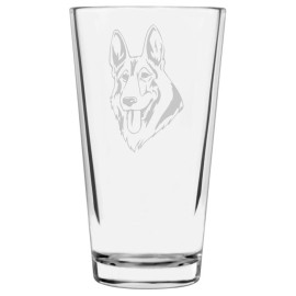 Etched Laser Art German Shepherd Dog Themed Etched All Purpose 16oz Pint Glass
