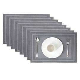 Placemats Set Heat Insulation Stain Resistant Placemats for Dining Table Washable Woven Vinyl Placemat Kitchen Table Mats (8, Grey)