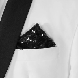 Vavra's NEW - Men's Sequin Pre-Folded Point Design Pocket Square Insert - Black