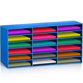 Fuutreo Classroom Paper Storage Organizer Construction Paper Storage Desktop Mailbox File Sorter Sturdy Cardboard Literature Organizer for Home Office School (Blue, 27.6 x 14.2 x 12.4 Inches)