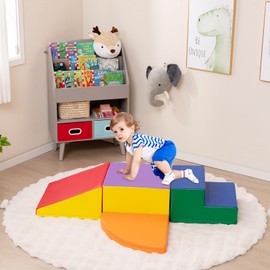 HONEY JOY Toddler Climbing Toys Indoor, 4-Piece Soft Climbing Foam Block Activity Play Structure, Gym Equipment for Child Development, Waterproof & Easy to Clean Climb and Crawl Playset, Gift (Red)