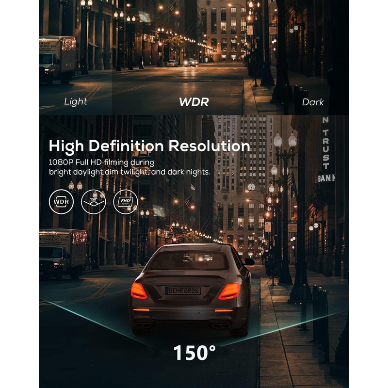 1080p Car Dash Cam With Front & Rear Video Recording