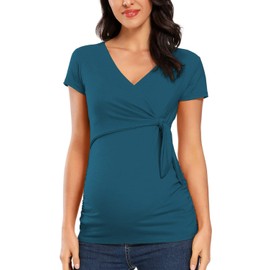 Glampunch Women's Maternity Shirts Short & Long Sleeve Tie Front Wrap Maternity Tops
