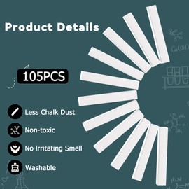 KisFace 105PCS White Chalk,Dustless Chalk for Chalkboard Blackboard Stick Bulk Non-Toxic Chalk for School,Office and Home Use