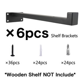 EZYDECOR 6Pcs Floating Shelves Brackets Heavy Duty Wooden Shelf Brackets 10inch Decorative Wall Shelf Brackets & Supports with Lip (Black) 10"