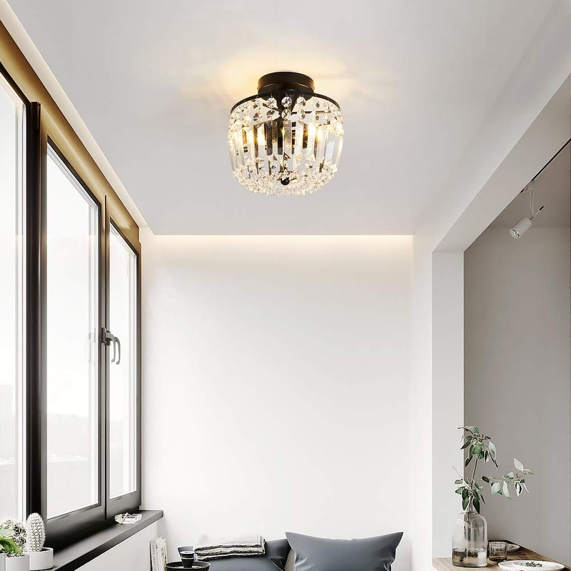 YYJLX Small Crystal Chandelier 2- Lights ，Modern Semi Flush Mount