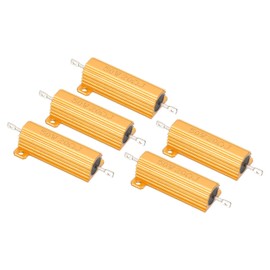 PATIKIL 50 W 20 Ohm Aluminium Housing Resistors Set, 5 Pieces Aluminium Resistance Set with Screws Wire Wound Potentiometer Power Resistance Assortment 5% Tolerance, Golden