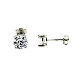 Craftman Solid Sterling Silver Real rhodium plated Cubic Zirconia stone stud Earrings for man and woman for party and gift/6MM/Round/Clear