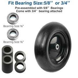 Cubesprings 13 Inch Wheelbarrow Tires 4.00-6 Flat Free Wheelbarrow Tire, 5/8" or 3/4" Bearings Sold Tire Replacement for Wheel Barrel Wheel Barrow, Includes Adapter Kit(4.00-6 Flat Free)