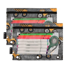 ZAZYXTJ Truck Binder Pencil Pouchs 3 Ring with Zipper Clear Window Office Organizers bag for School Students Teacher Supplies 2 Pack