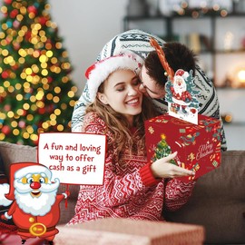 PQCLXUYA Christmas Money Box for Cash Gift Pull,Surprise Money Boxes,DIY Fun Holiday Cash Box with 50Pcs Transparent Bags and a Greeting Cards, Surprise Money Holder Cash,Fun&Loving Way to Offer Cash Gift