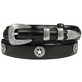 Waco Texas Star Conchos Oil Tanned Genuine Leather Ranger Belt (Black, 36)