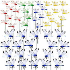 Attuslla 50 PCS 3D Dragonfly Garden Decor Dragonfly Stakes with Sticks