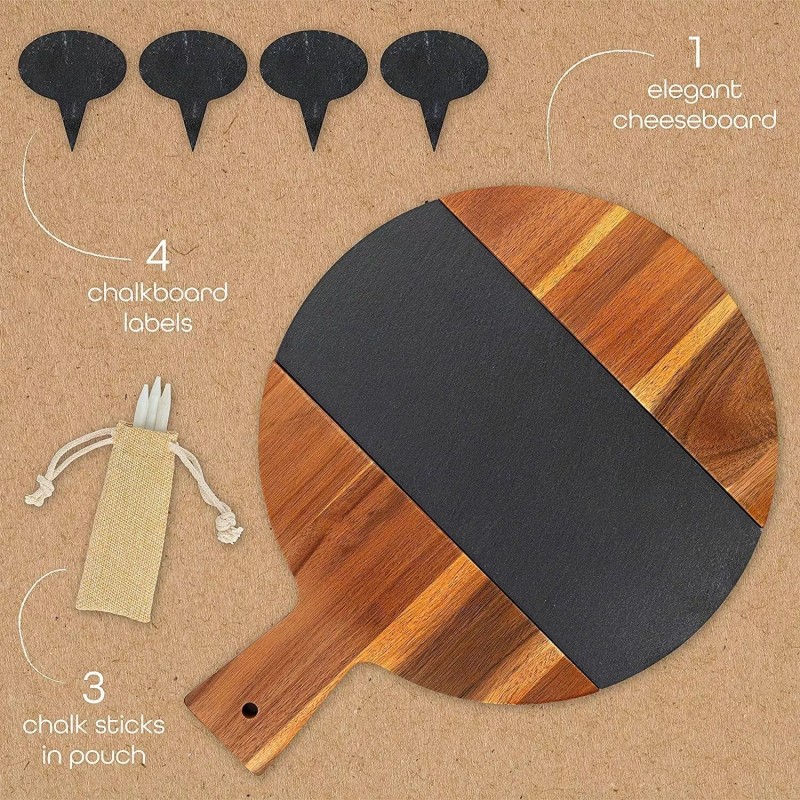 Charmont Large Round Charcuterie Board with Handle Acacia Wood Cheese
