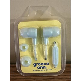 Groove Onn Earphones with Mic Includes 3 Sizes Soft Silicone Ear Tips Light Blue