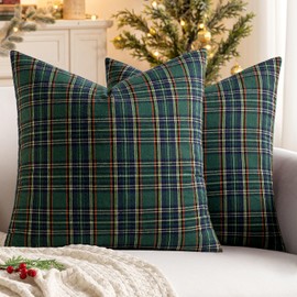 MIULEE Christmas Set of 2 Scottish Tartan Plaid Euro Sham Throw Pillow Covers Farmhouse Classic Decorative Outdoor Square Cases for Home Decor Sofa Couch 24x24, Red