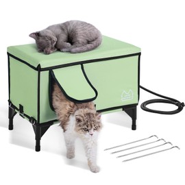 VEVOR Elevated Heated Cat House, Cuboid Kitty Shelter, 900D Oxford Cloth Foldable Cat Shelter with Heated Pad for Winter to Stay Warm & Cozy, Light Green (Large)