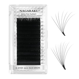 NAGARAKU Bloom Autofloracion Extensiones de pestañas Volumen Blister de 1 sola medida 0.05 D 15mm Imitación de Visón mate Negro 12 filas Suaves Natura