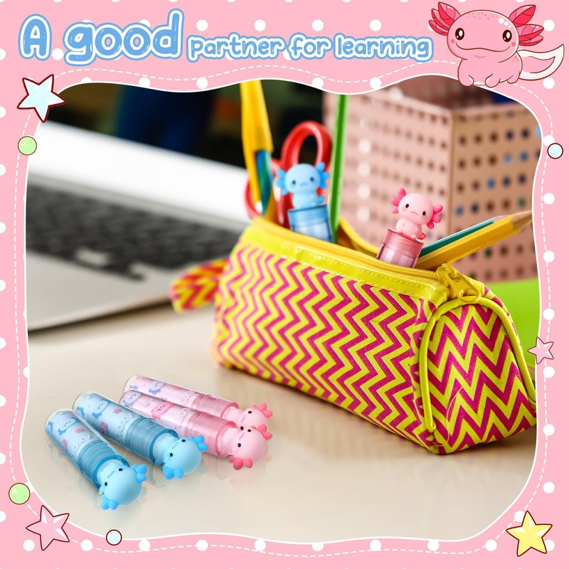 Gersoniel 16 Pcs Axolotl Retractable Erasers Axolotl Birthday Party Favor