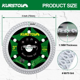 KURSTOL 3" Tile Diamond Blade - 2pcs 75mm Super Thin Porcelain Diamond Cutting Disc Wheel for Ceramic Granite Marble Angle Grinder Saw Blade with Arbor 3/8"(10mm)