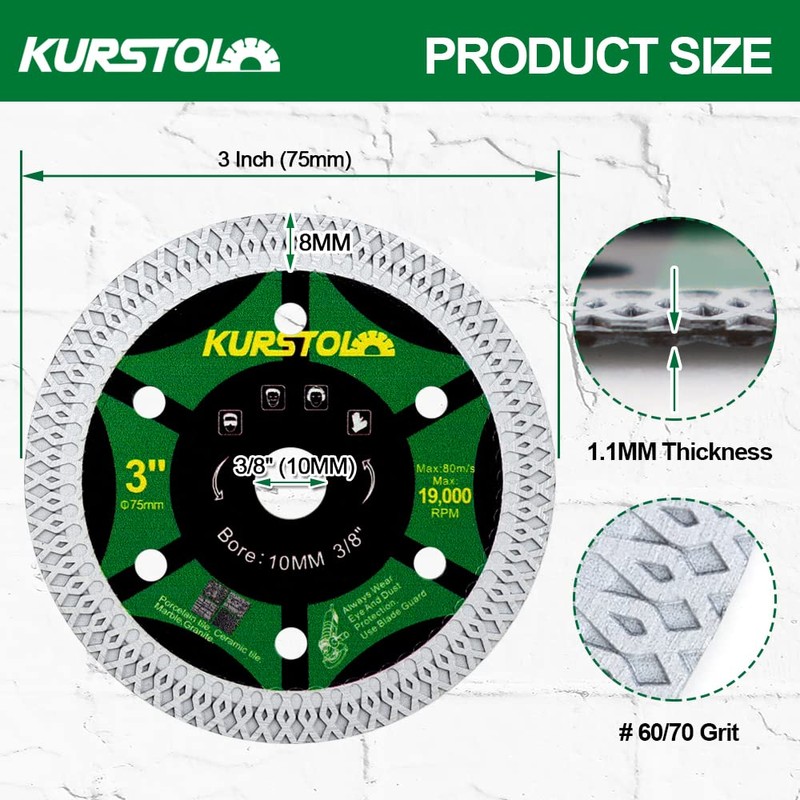 KURSTOL 3" Tile Diamond Blade - 2pcs 75mm Super Thin