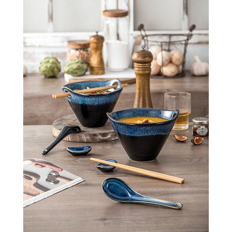UNICASA Japanese Ramen Bowl Set with Chopsticks, Spoons and Rests,