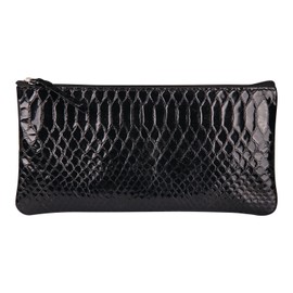 Clairefontaine 410181C Flat Lambskin Pencil Case with Python Pattern 22 x 11 cm Ideal for School Accessories and Make-Up, Black, Pack of 1