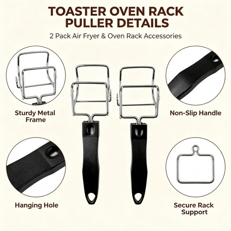 Oven Rack Puller, 2-Pack Air Fryer Tray Lifter With Black