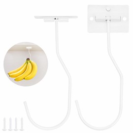 Sexoeie 2Pcs Banana Hanger Magnetic Folding for Easy Storage,Banana Hook Under Cabinet Easy to Clean,Metal Banana Holder Two Fixed Methods Convenient and Durable (White)