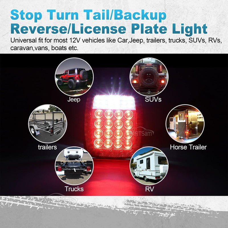 Partsam Pair 38 LED Universal Tail Brake Turn Stop License
