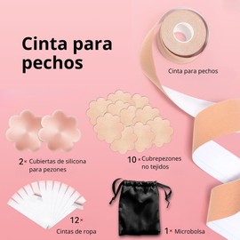 Triko Cinta para Busto, Adhesiva para Levantamiento de Senos, Boob Tape, Invisible Incluye Cubre Pezones para Mujer, Corporal Impermeable a Prueba de Sudor