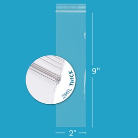 GPI - 2" x 9" Long Zip Bags, 100 Count, 2 Mil, Clear Plastic Reclosable Zipper Poly Baggies, with Resealable Zip Top Lock Seal, for Incense, Necklaces, Jewelry, Medical Supplies, Beads & Seeds