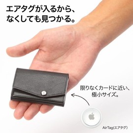 Abrasas Small Wallet with AirTag, Men's, Women's, Made in Japan, Genuine Leather, Black