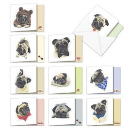 The Best Card Company - 10 Blank Dog Greeting Cards for All Occasions (4 x 5.12 Inch) - Snuggle Pugs AMQ5648OCB-B1x10