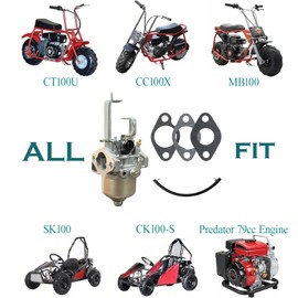 QYMOTO CK100-S Carburetor Compatible with Co leman CT100U CC100X Mini Bike SK100 RB100 Go Kart，Huayi 79cc/98cc/100cc/110cc 3HP OHV Engine Adjustable Carb