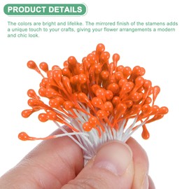 M METERXITY 150-Pack Artificial Flower Stamen Kit, 3mm Mini Double Heads Flower Stamens Pistil, Stamens for Flower Making/Craft DIY Wreaths/Wedding Floral Arrangements [Orange]