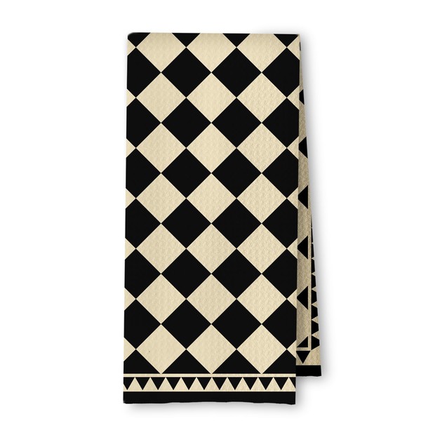 ArtisaEura Boho Neutral Checkered Kitchen Towels, Beige and Black Checkered