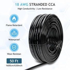18 AWG 2 Conductor Wire Cable, 2×0.75mm² 16m 50FT Flexible Electrical Wire for Automotive, DIY, and Home Projects, Durable Stranded Power Cable for Landscape, Lighting DC 5V/12V/24V Low Voltage Wire