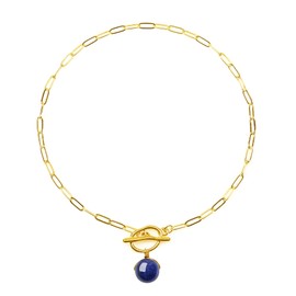 COAI Women's Necklace with Gemstone Pendant, Stainless steel, lapis lazuli, Lapis Lazuli