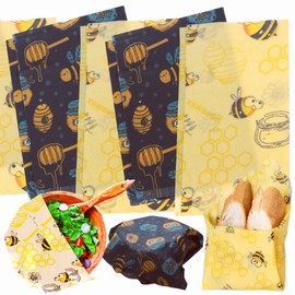 Beeswax Wraps | Reusable Sandwich Wraps | 5 Sheets (30cm/25cm/18cm)| Eco-Friendly Food Bowl Covers for Bread, Cheese | Plastic-Free Washable Cotton Cloth for Lunches & Food Storage