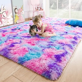 Noahas Fluffy 6x9 Area Rugs for Living Room,Tie-Dyed Hot Pink and Purple Large Shag Bedroom Carpet,Shaggy Rugs for Bedroom,Big Living Room Rugs,Soft Kids Rug Non Slip Reduce Noise Room Decor