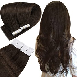 Easyouth Tape on Extension Echthaar Remy Extension Tape on Echthaar Farbe Dunkelste Braune 12 Zoll 30g Skin Weft Glue on Extension Echthaar