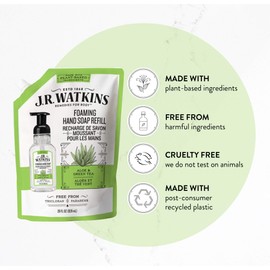J.R. Watkins Foaming Hand Soap Refill Pouch, Scented Foam Handsoap for Bathroom or Kitchen, USA Made and Cruelty Free, 28 fl oz, Aloe & Green Tea, 2 Pack