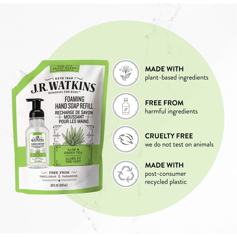 J.R. Watkins Foaming Hand Soap Refill Pouch, Scented Foam Handsoap