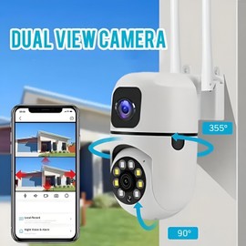 Camera Home Security, Outdoor Camera Dual Lens, WiFi Human Detection, HD Night Vision, 2-Way Talk, Indoor/Outdoor Camera, Dual Screen App Control, for Home Yard Store, Surveillance Wireless Camera (2)
