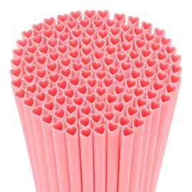 100 Pcs Heart Shaped Pink Straws, Individually Wrapped Disposable Plastic Drinking Straws, Cute Heart Straws for Valentines Day, Galentines Day, Bachelorette, Bridal Shower, Wedding, Cocktail Party