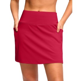 Women's Golf Skirts Skort 4 Side Pockets High Waisted Stretchy Tennis Skirt with Short Athletic Casual (Red, XXL)