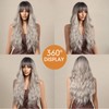 Allbell Long Curly Wavy Ash Gray Blonde Wig with Bangs