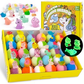 Yekery Bath Bombs for Kids with Toy Inside, 30 PCS Natrual and Organic Bubble Bath Bombs with Glow-in-The-Dark Surprise Inside, Perfect Handmade Birthday, Party, for Boys and Girls.