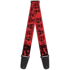Buckle-Down Guitar Strap - Grateful Dead Text w/Skull & Roses Red - 2" Wide - 29-54" Length